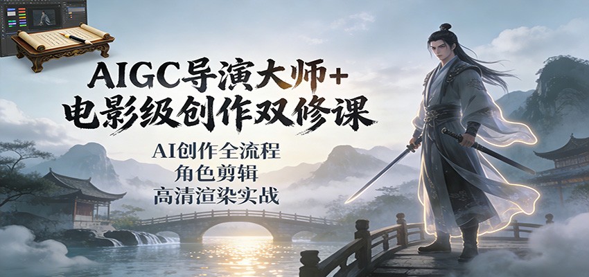 AIGC导演大师+电影级创作双修课：AI创作全流程、角色剪辑、高清渲染实战 - 雨点资源网