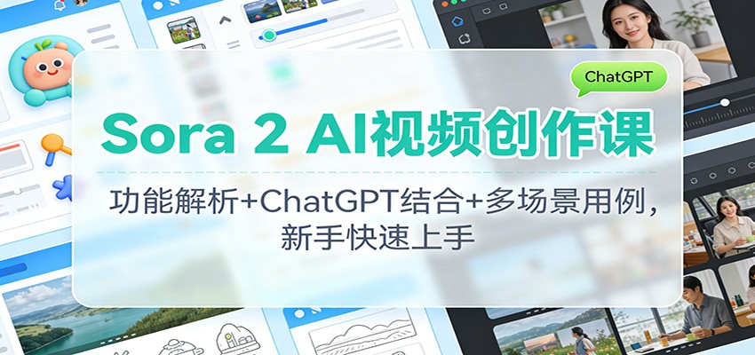Sora 2 AI视频创作课:功能解析+ChatGPT结合+多场景用例,新手快速上手 - 雨点资源网