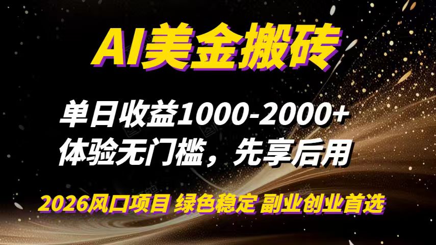 AI美金搬砖，单日收益1000-2000+，2025风口项目，可以副业，可以全职，可以工作室放大 - 雨点资源网