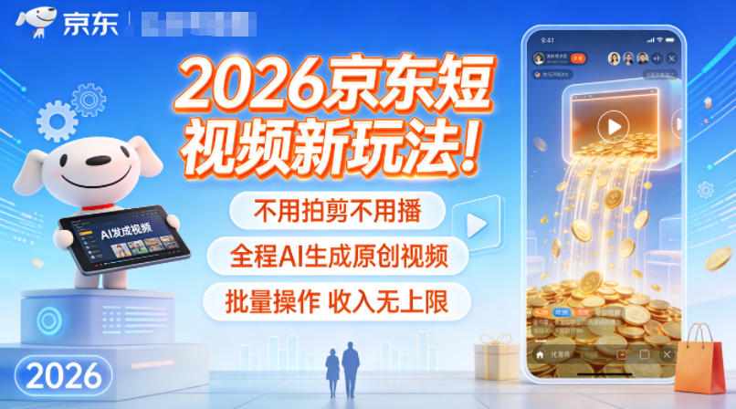 2026京东短视频新玩法!不用拍剪不用播,全程AI生成原创视频,批量操作收入无上限 - 雨点资源网