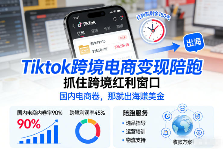Tiktok跨境电商变现陪跑,抓住跨境红利窗口,国内电商卷,那就出海賺美金 - 雨点资源网