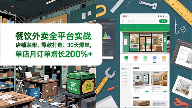 餐饮外卖全平台实战，店铺装修、爆款打造、30天爆单，手把手教学，单店月订单增长200%+ - 雨点资源网