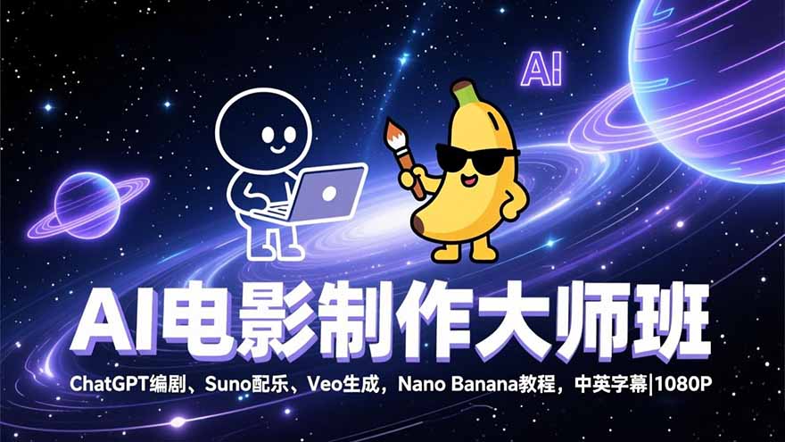 AI电影制作大师班:ChatGPT编剧、Suno配乐、Veo生成,Nano Banana教程,中英字幕|1080P - 雨点资源网