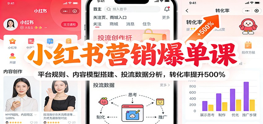 小红书营销爆单课:平台规则、内容模型搭建、投流数据分析,转化率提升500% - 雨点资源网