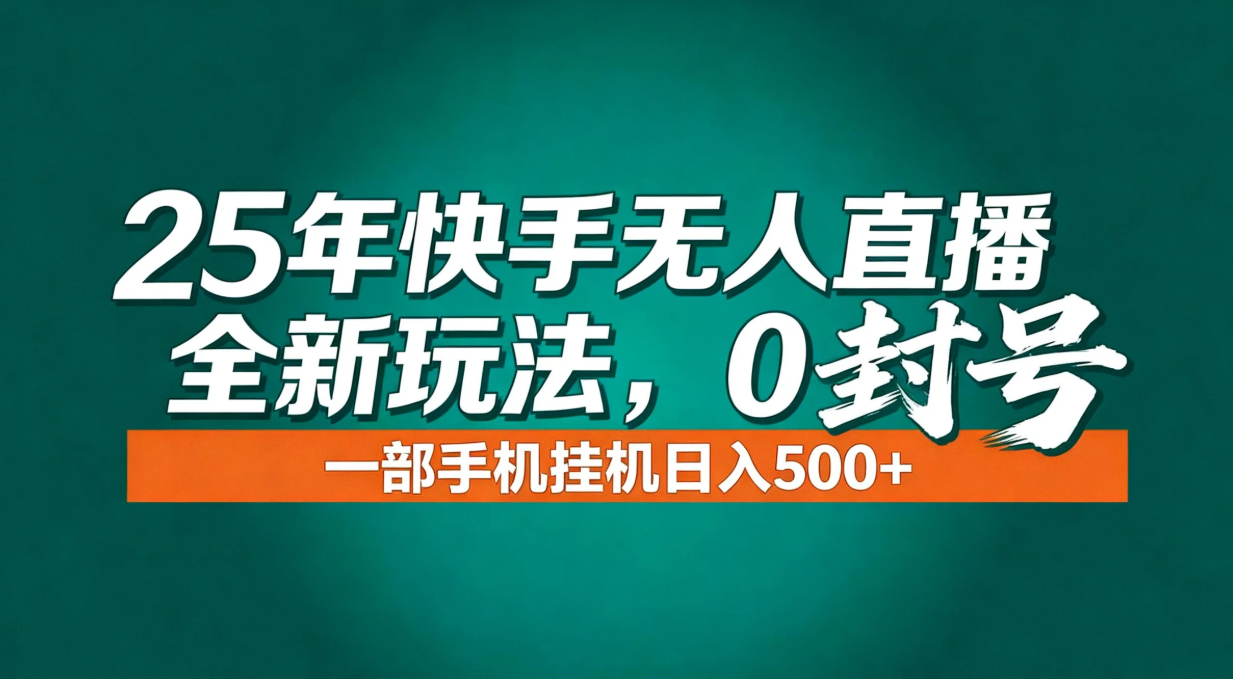 年底流量风口：快手无人直播全新玩法，一部手机挂机日入500+ - 雨点资源网
