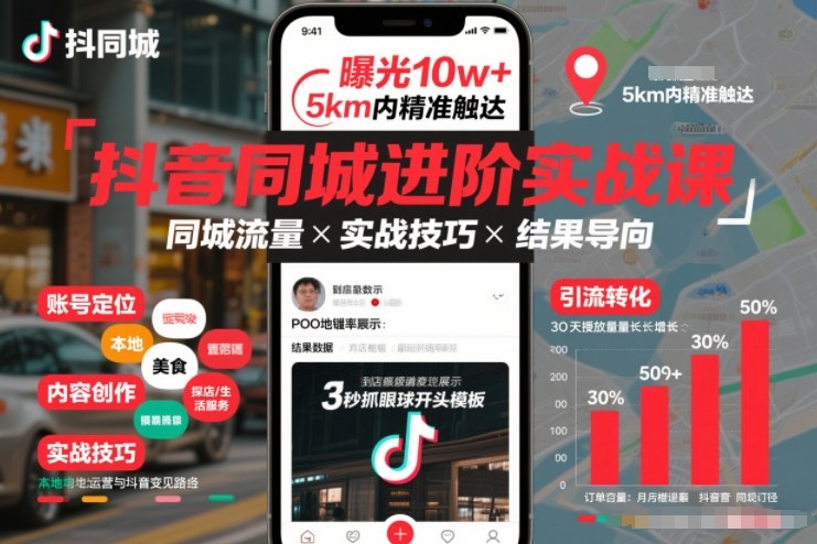 抖音同城进阶实战课，助你同城流量拿到结果 - 雨点资源网